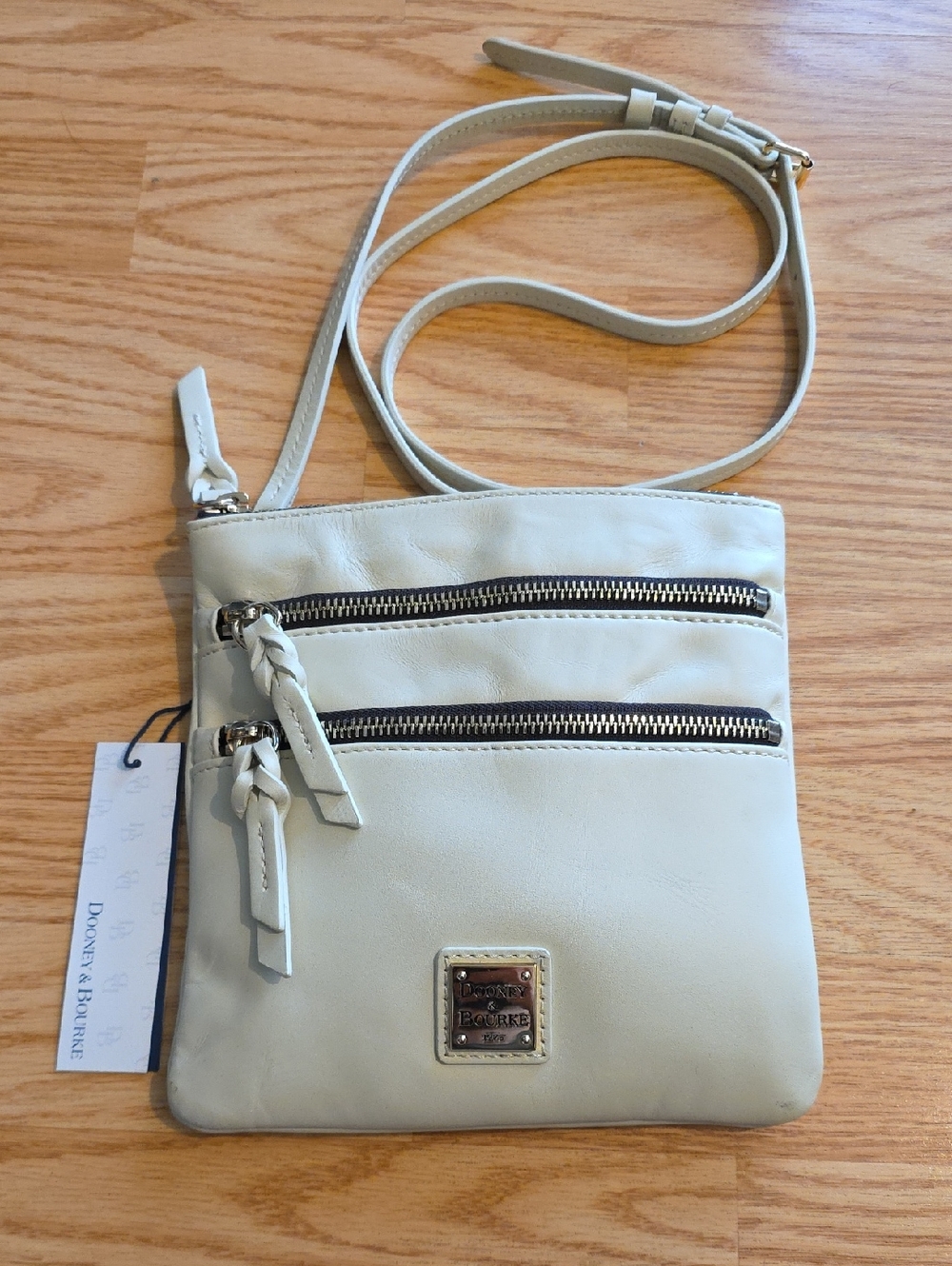 Dooney & Bourke Cream Leather Double-Zip Crossbody Bag